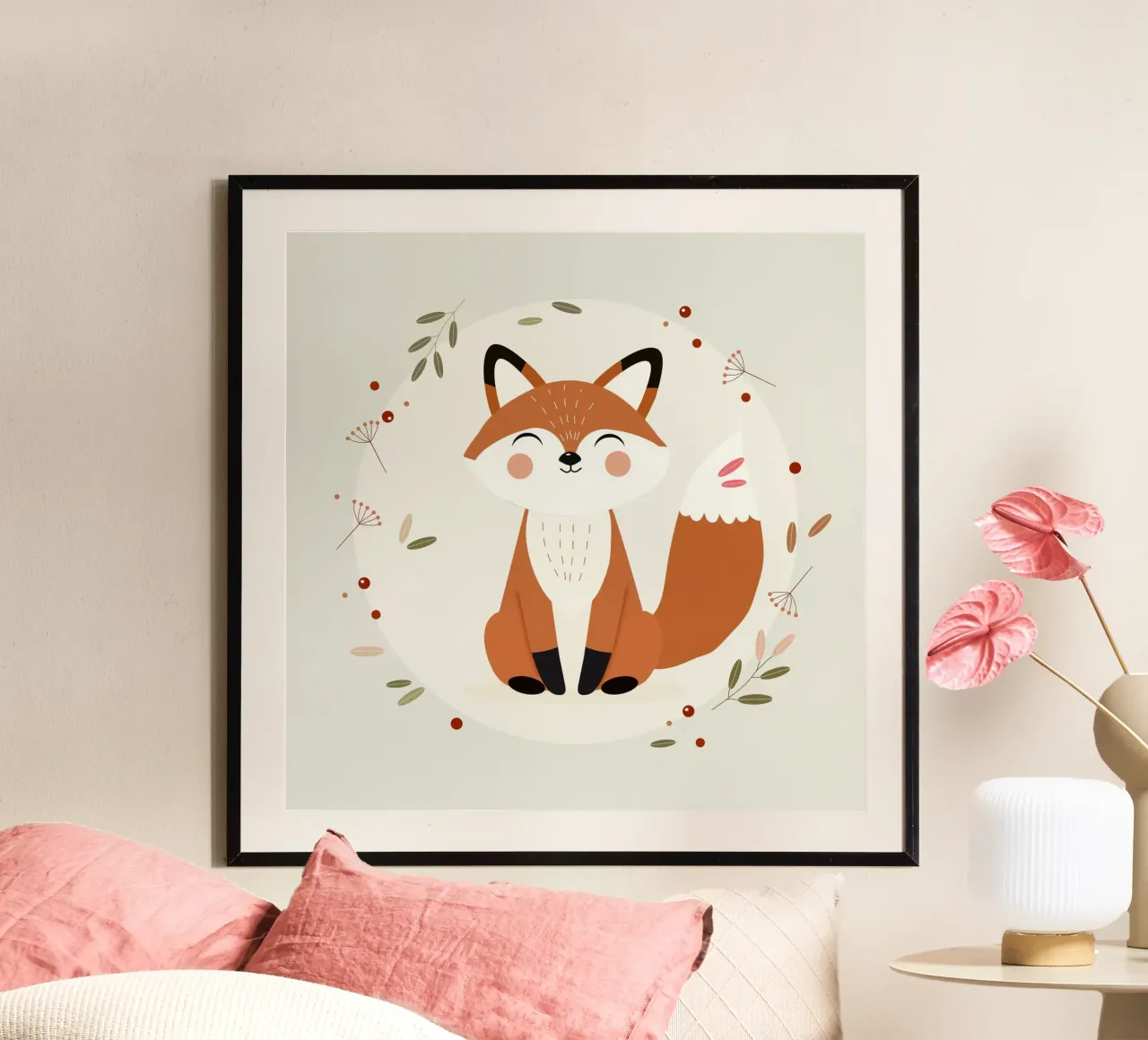 Volpe sorridente - Illustrazione naturalistica giocosa poster con telaio in alluminio da namosh