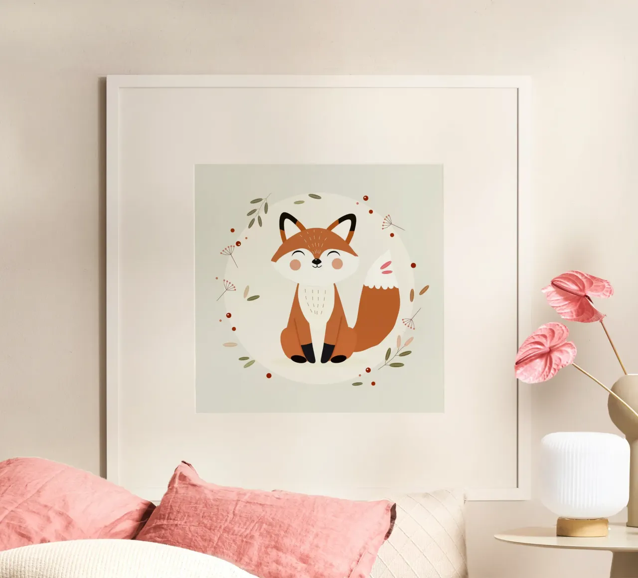 Volpe sorridente - Illustrazione naturalistica giocosa poster con telaio in alluminio da namosh