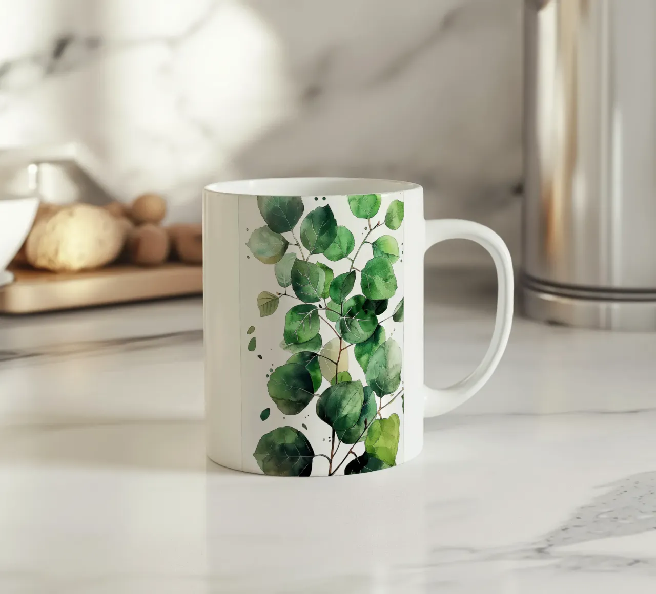 Natura fiori e foglie ad acquerello tazza in ceramica da Justyna Jaszke JBJart