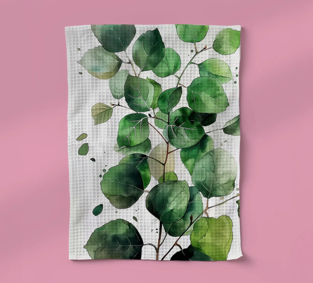 Nature flowers and leaves watercolor art tea towel by Justyna Jaszke JBJart