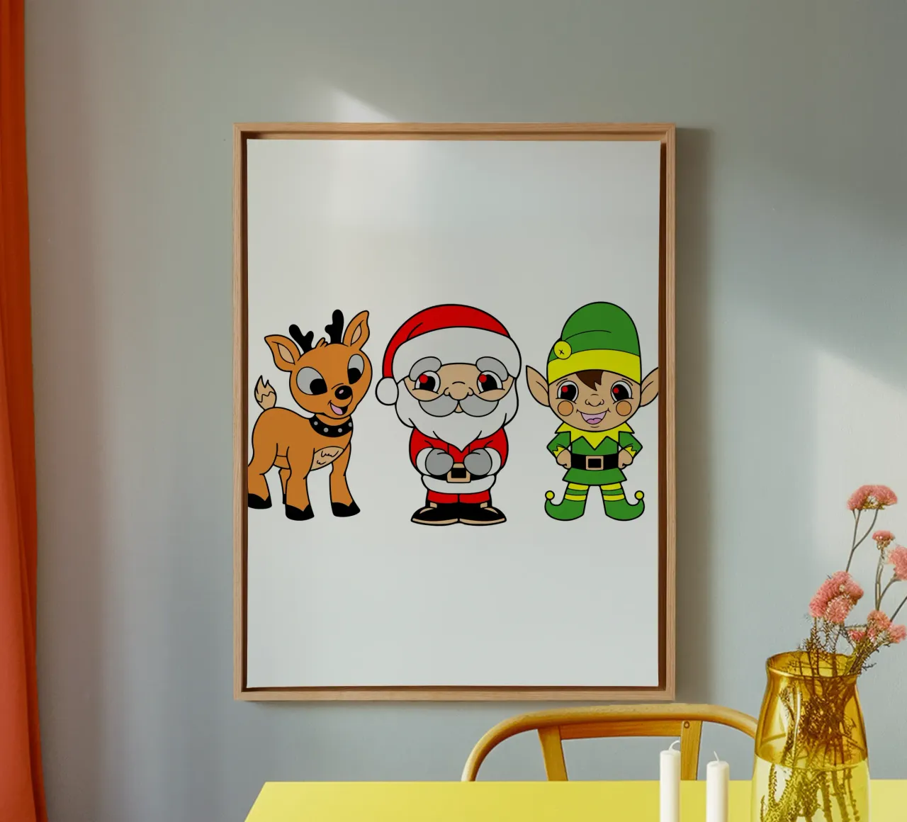 kerstman kerstkunst ontwerp canvas met Baklijst van onefeelshop