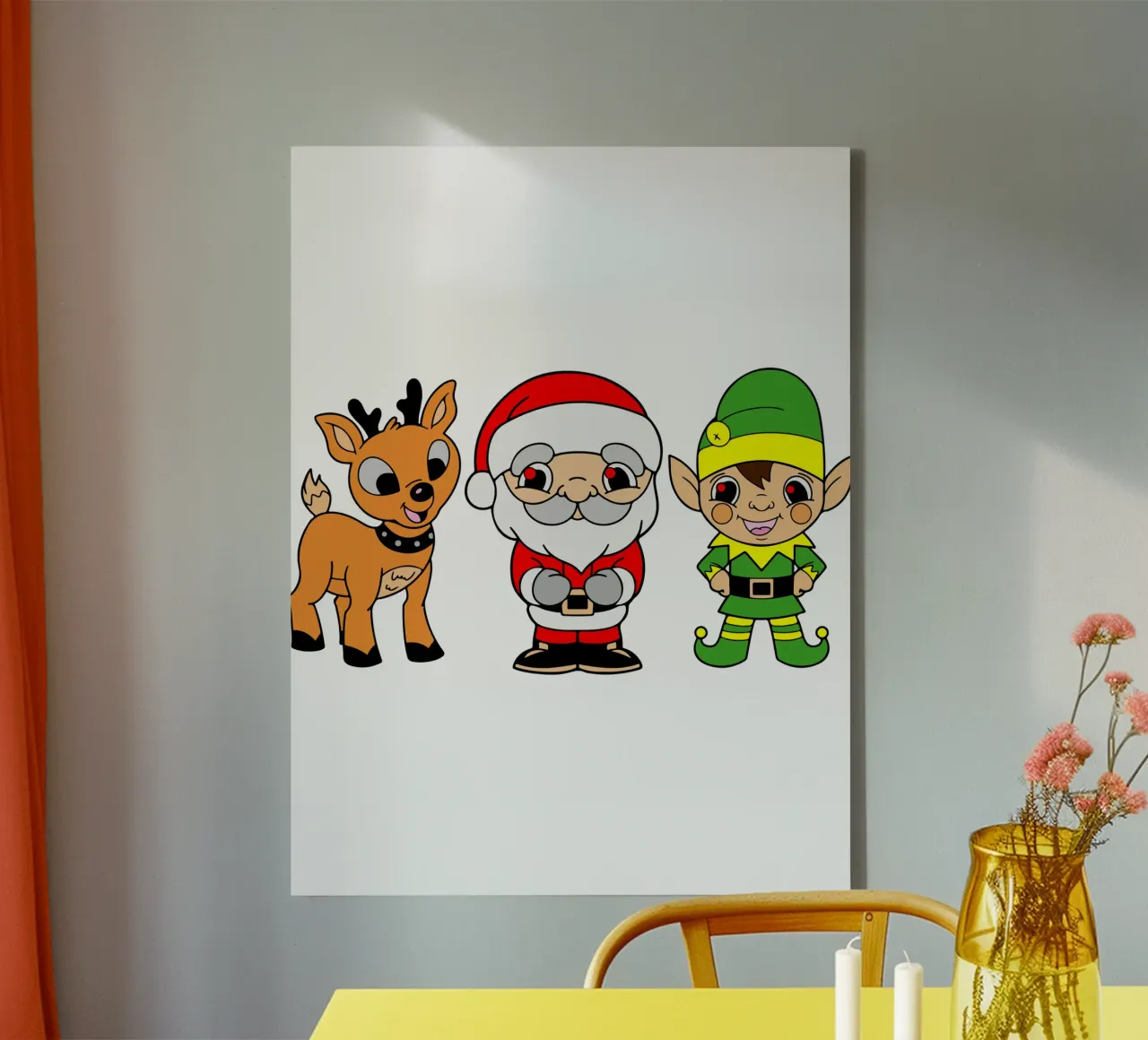 kerstman kerstkunst ontwerp canvas met Baklijst van onefeelshop