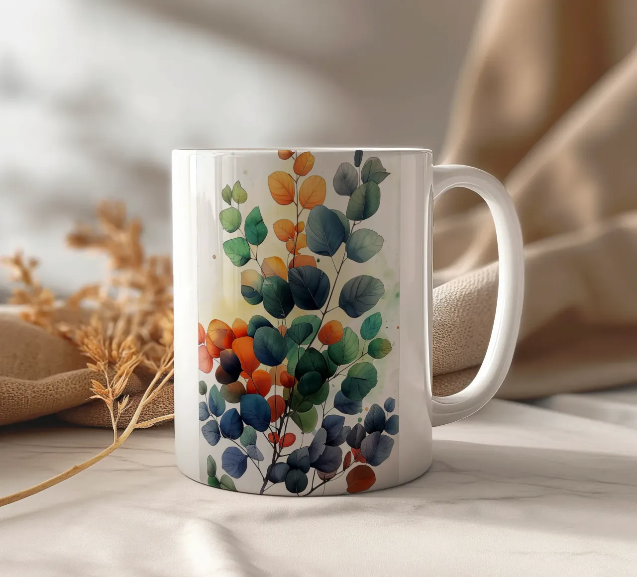 Natura fiori e foglie ad acquerello tazza in ceramica da Justyna Jaszke JBJart