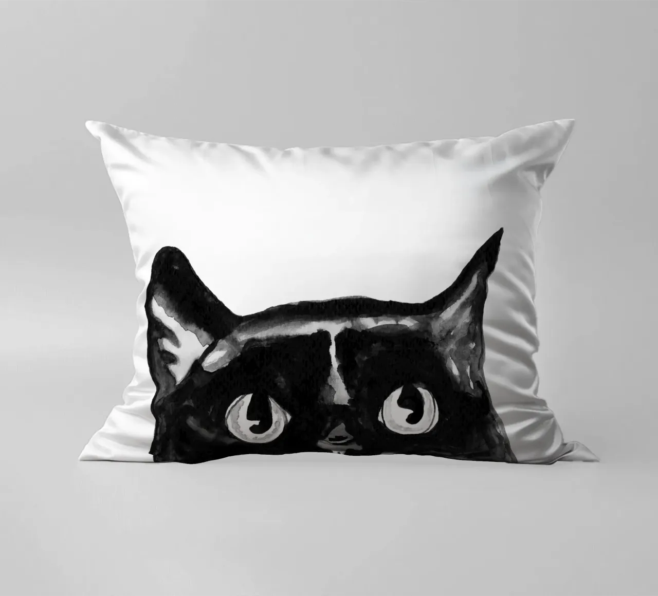 Curious black Cat decorative cushion by Illustration Raissa Oltmanns