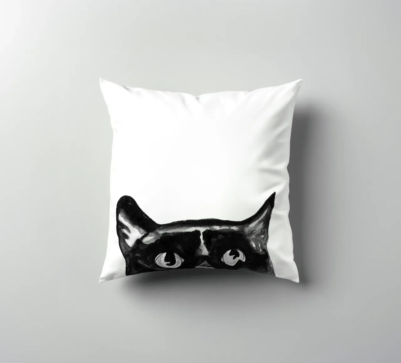 Curious black Cat decorative cushion by Illustration Raissa Oltmanns