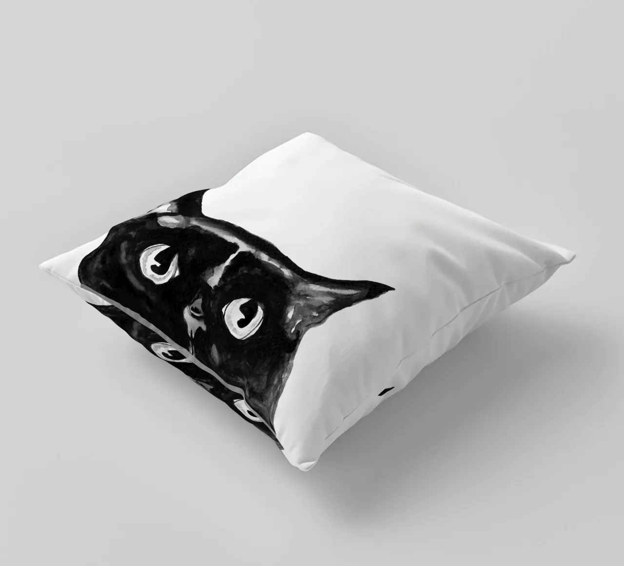 Curious black Cat decorative cushion by Illustration Raissa Oltmanns
