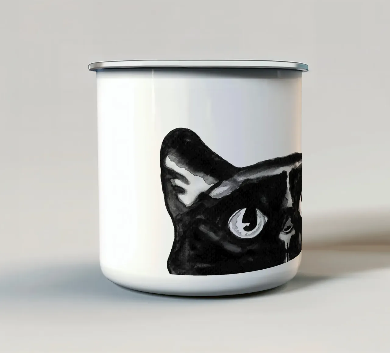 Gatto nero curioso tazza in smalto da Illustration Raissa Oltmanns
