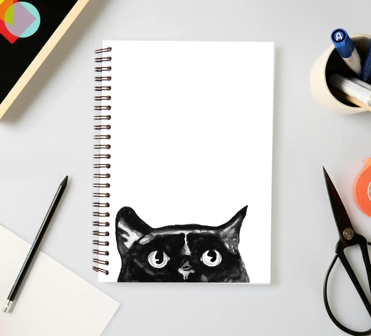 Curious black Cat spiral notebook by Illustration Raissa Oltmanns