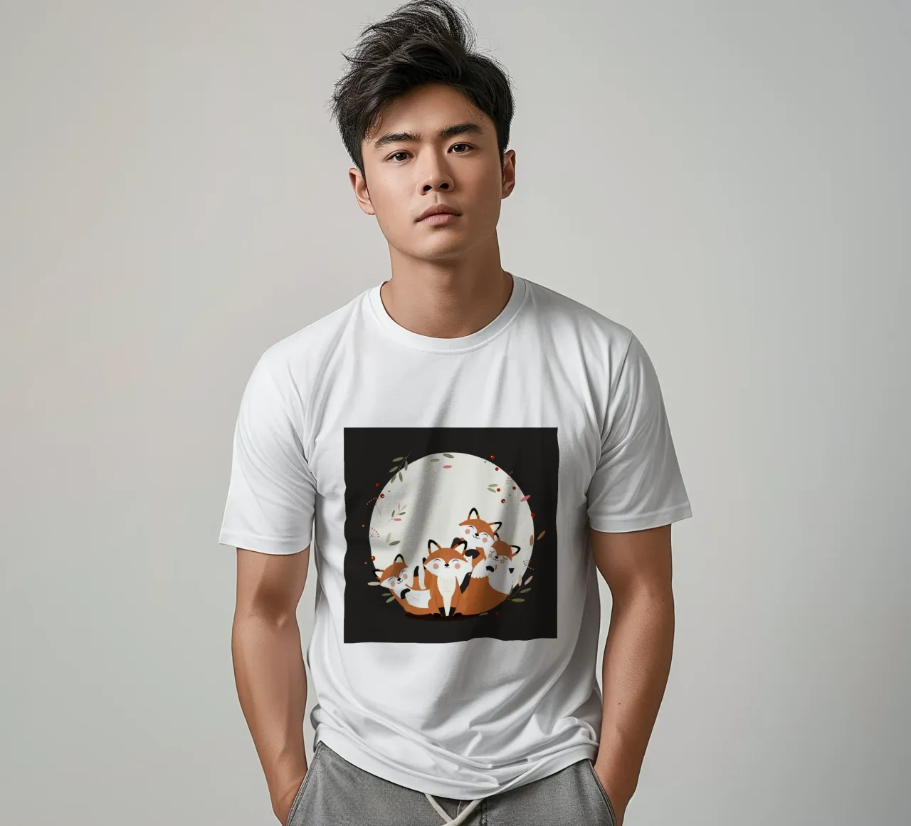 Fröhliche Fuchsfamilie – Harmonisches Waldtierdesign T-Shirt von namosh