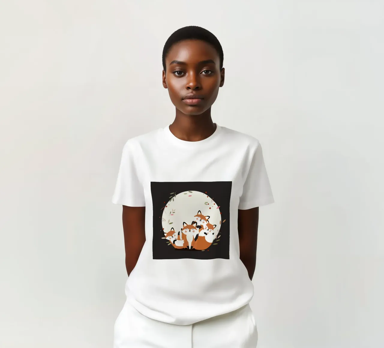 Fröhliche Fuchsfamilie – Harmonisches Waldtierdesign T-Shirt von namosh