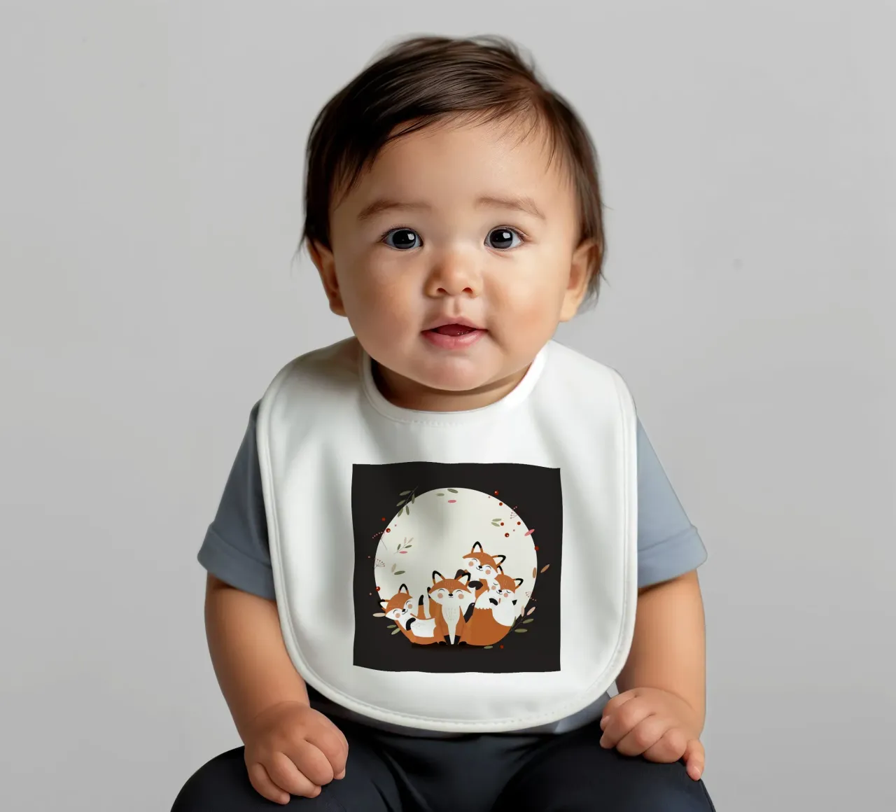 Fröhliche Fuchsfamilie – Harmonisches Waldtierdesign Babylätzchen von namosh