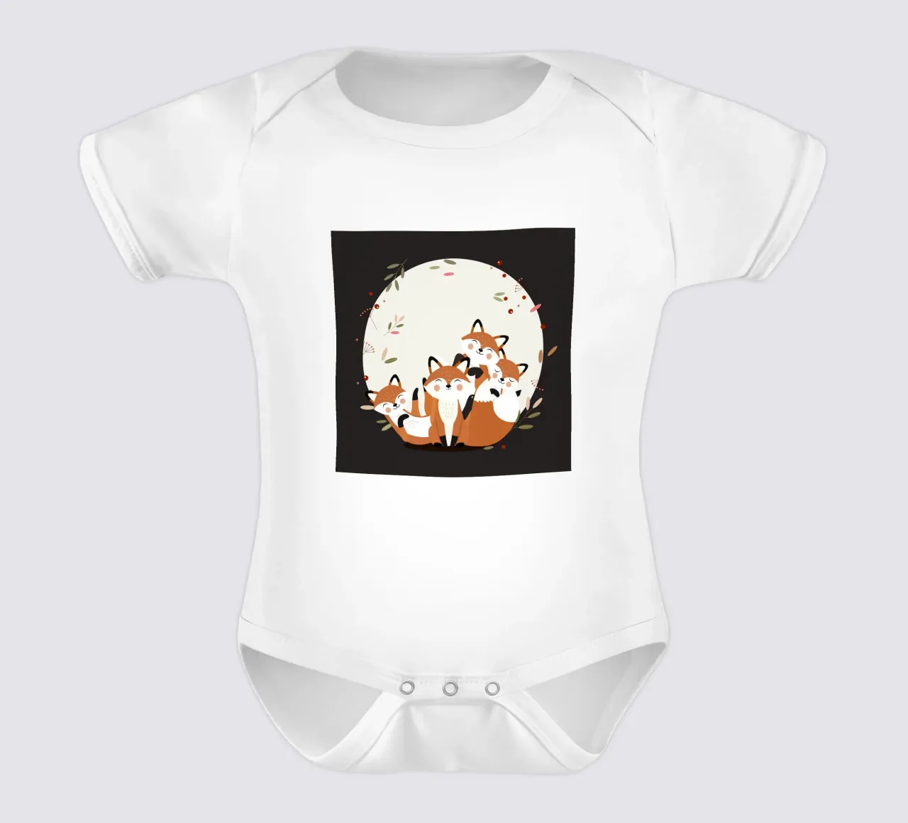 Fröhliche Fuchsfamilie – Harmonisches Waldtierdesign Kurzarm Babybody von namosh
