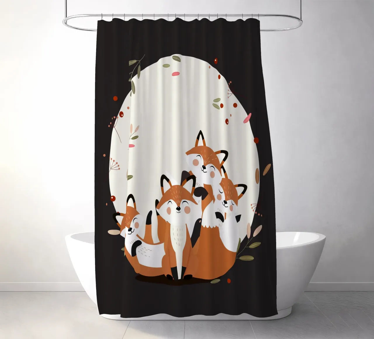 Fröhliche Fuchsfamilie – Harmonisches Waldtierdesign Duschvorhang von namosh