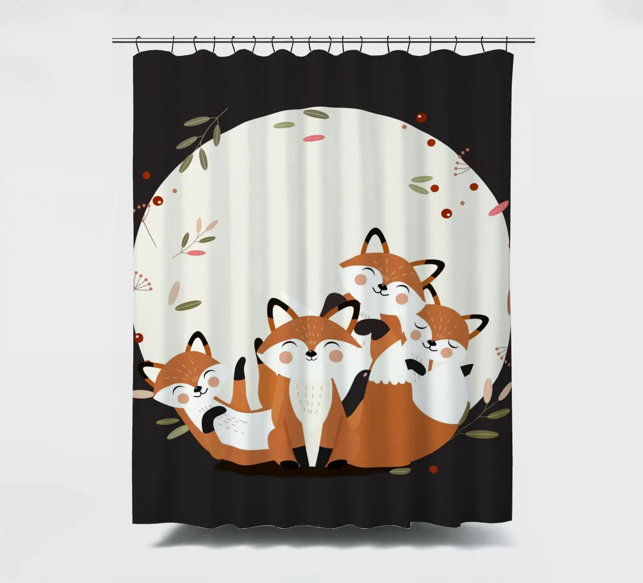 Fröhliche Fuchsfamilie – Harmonisches Waldtierdesign Duschvorhang von namosh