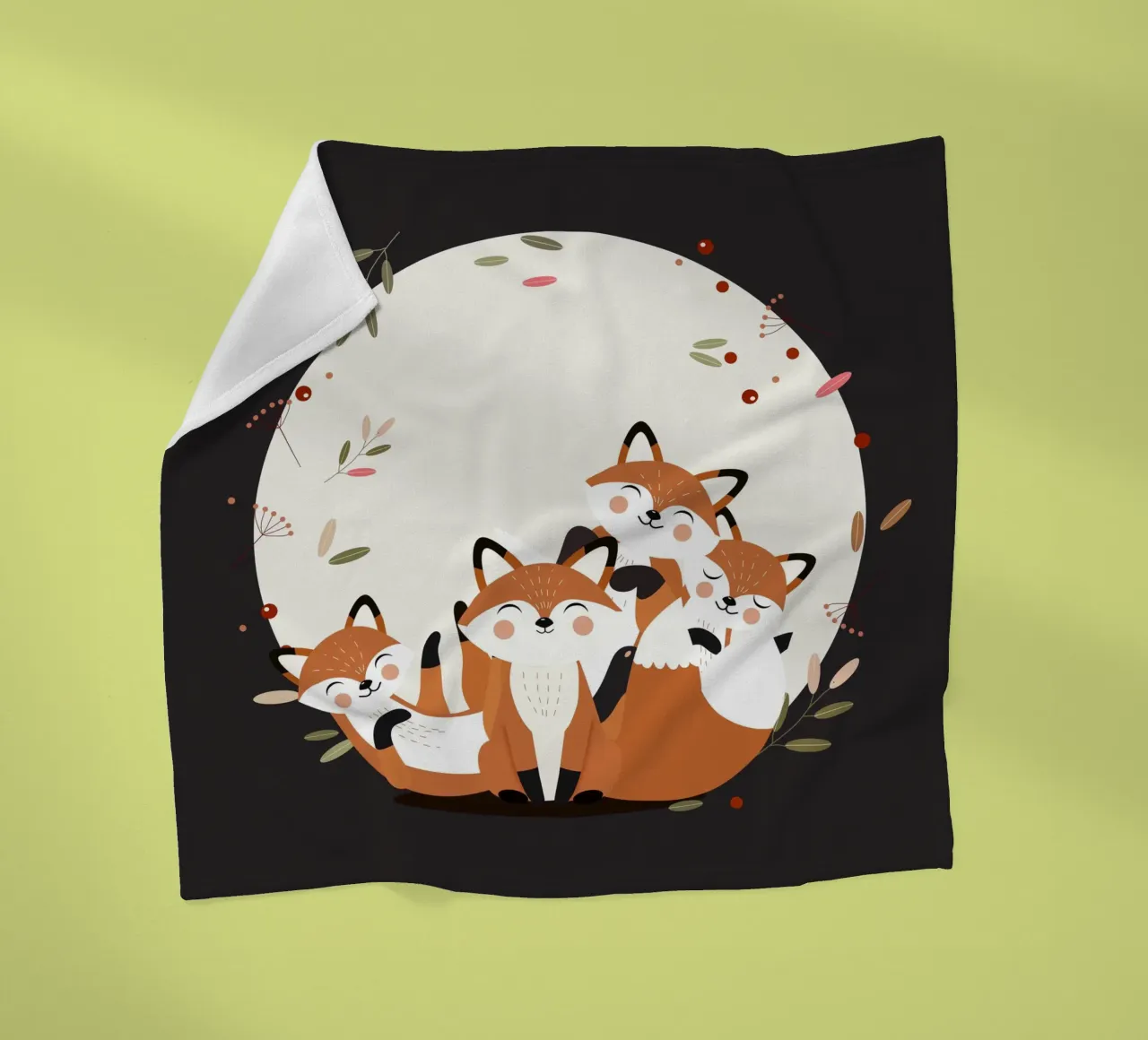 Fröhliche Fuchsfamilie – Harmonisches Waldtierdesign Fleecedecke von namosh