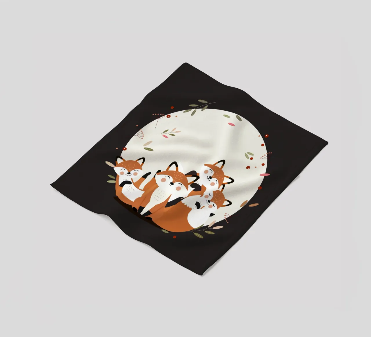 Fröhliche Fuchsfamilie – Harmonisches Waldtierdesign Fleecedecke von namosh