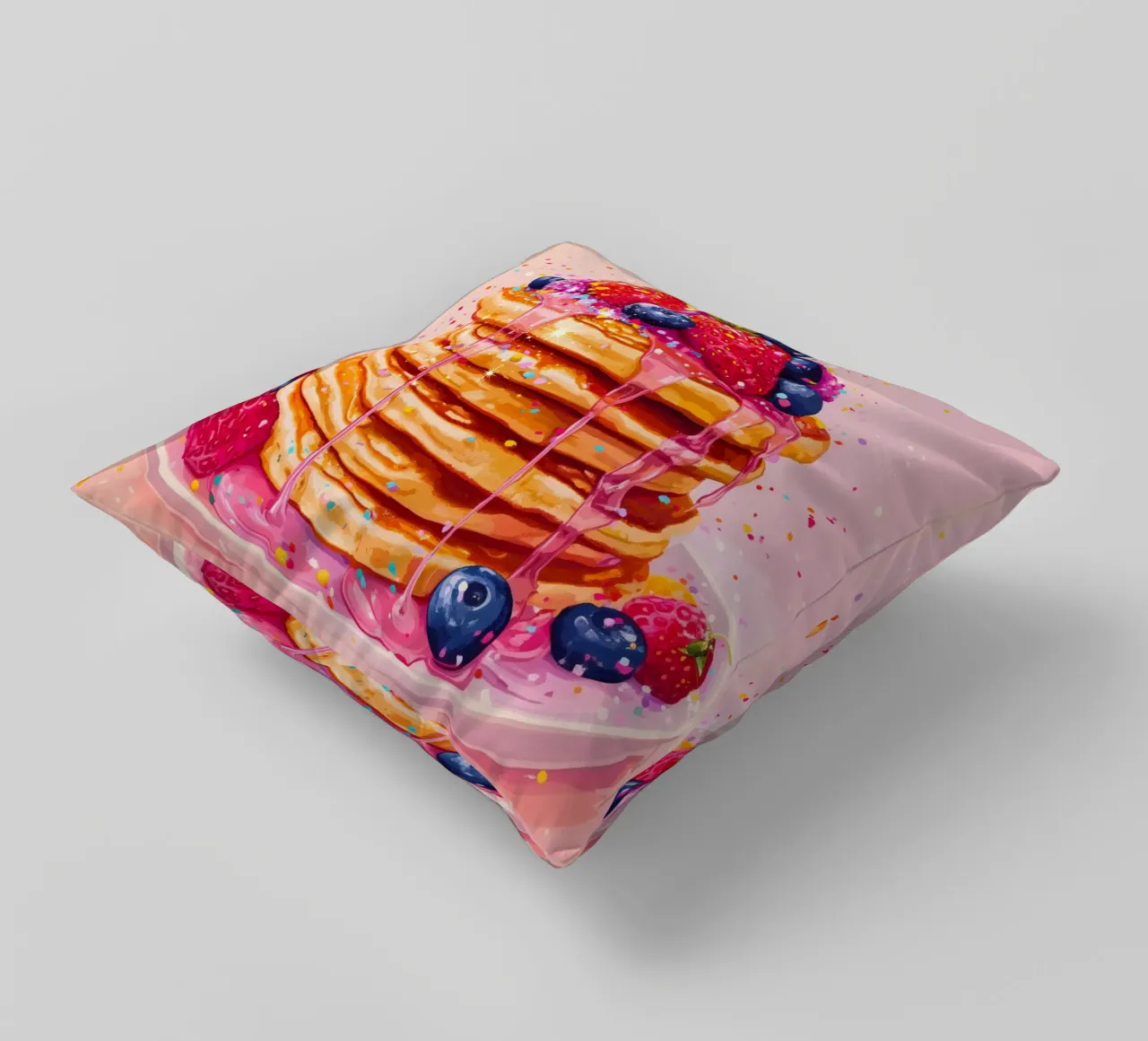 Glitzernde Erdbeerpfannkuchen Kissen von Melloi Art Print