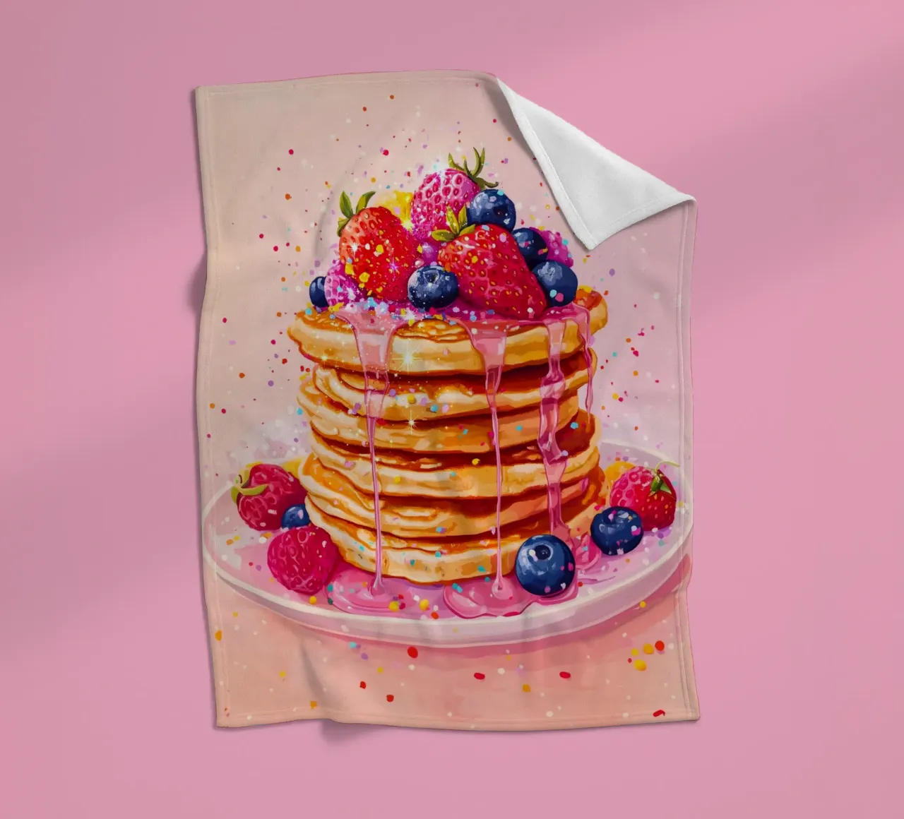 Glittering Strawberry Pancake fleece blanket by Melloi Art Print