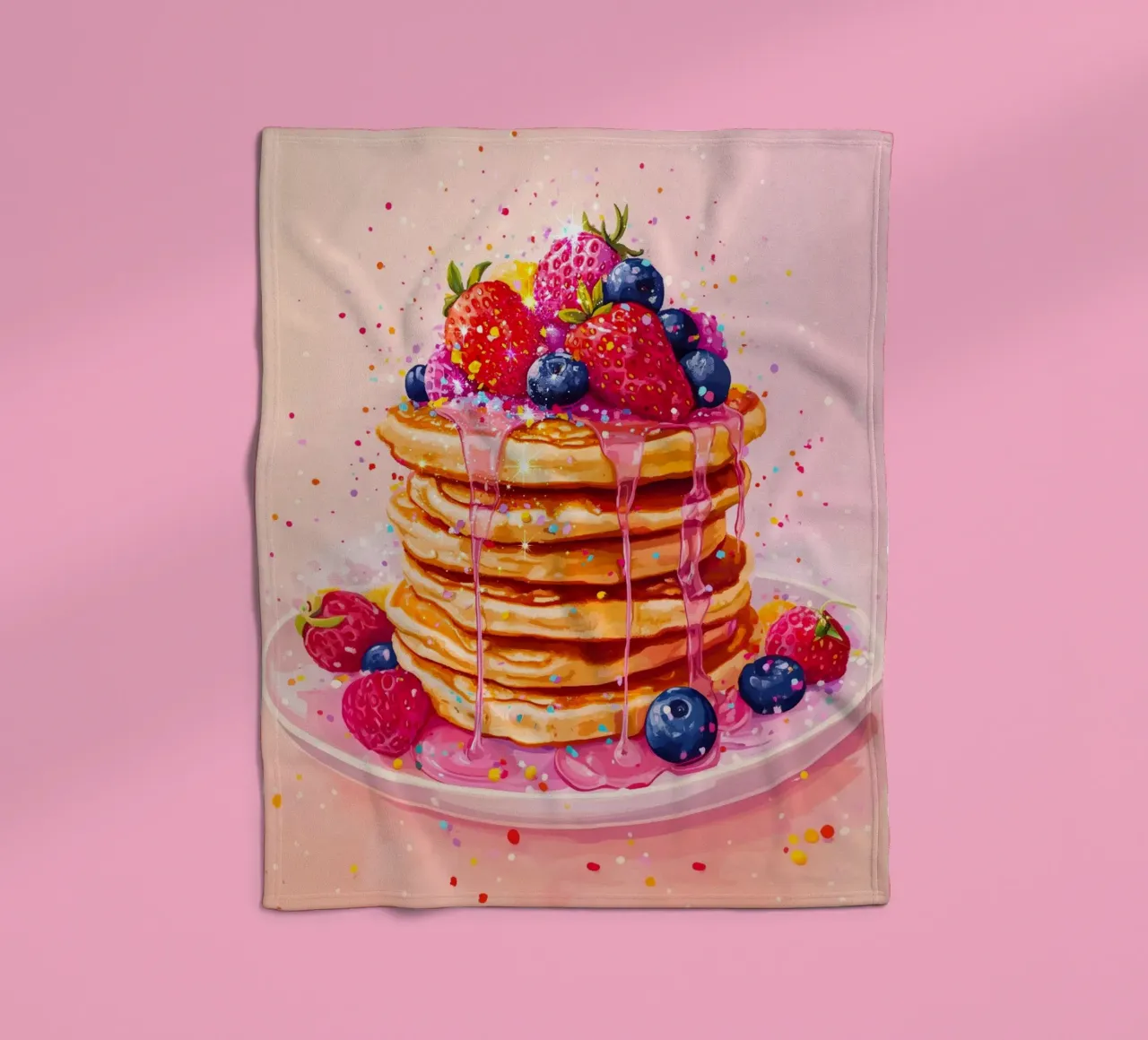 Glittering Strawberry Pancake fleece blanket by Melloi Art Print
