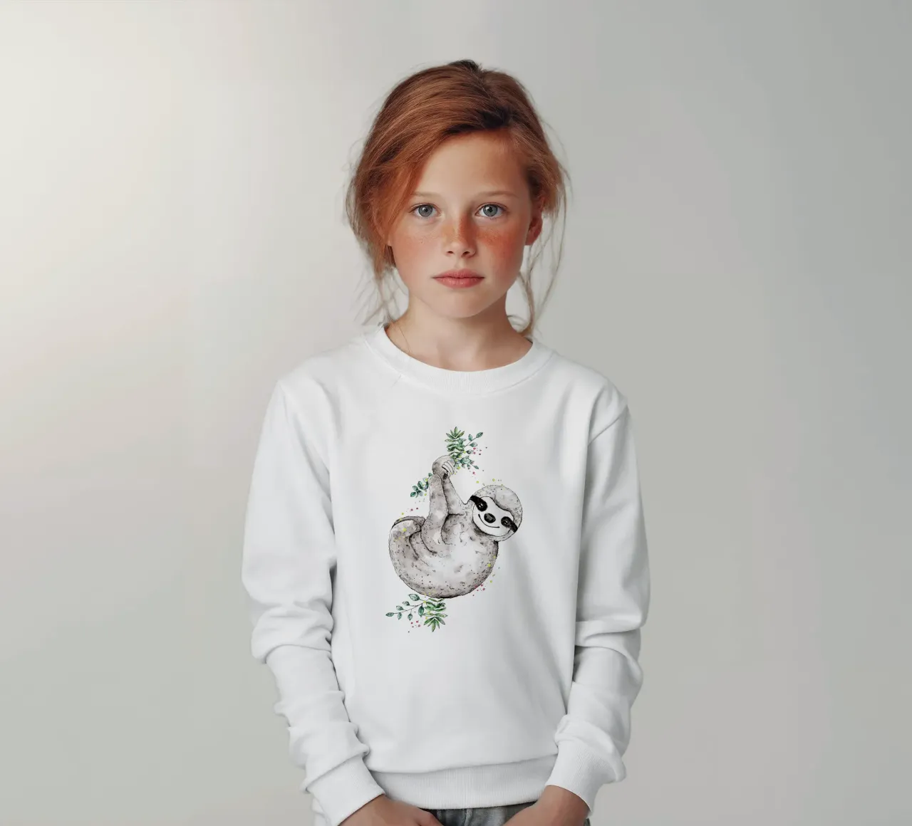 sloth just hanging around kids sweatshirt by Illustration Raissa Oltmanns