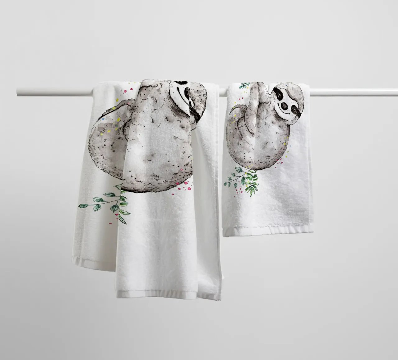 sloth just hanging around towel by Illustration Raissa Oltmanns
