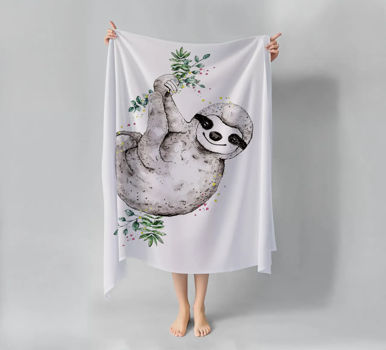 sloth just hanging around beach towel by Illustration Raissa Oltmanns