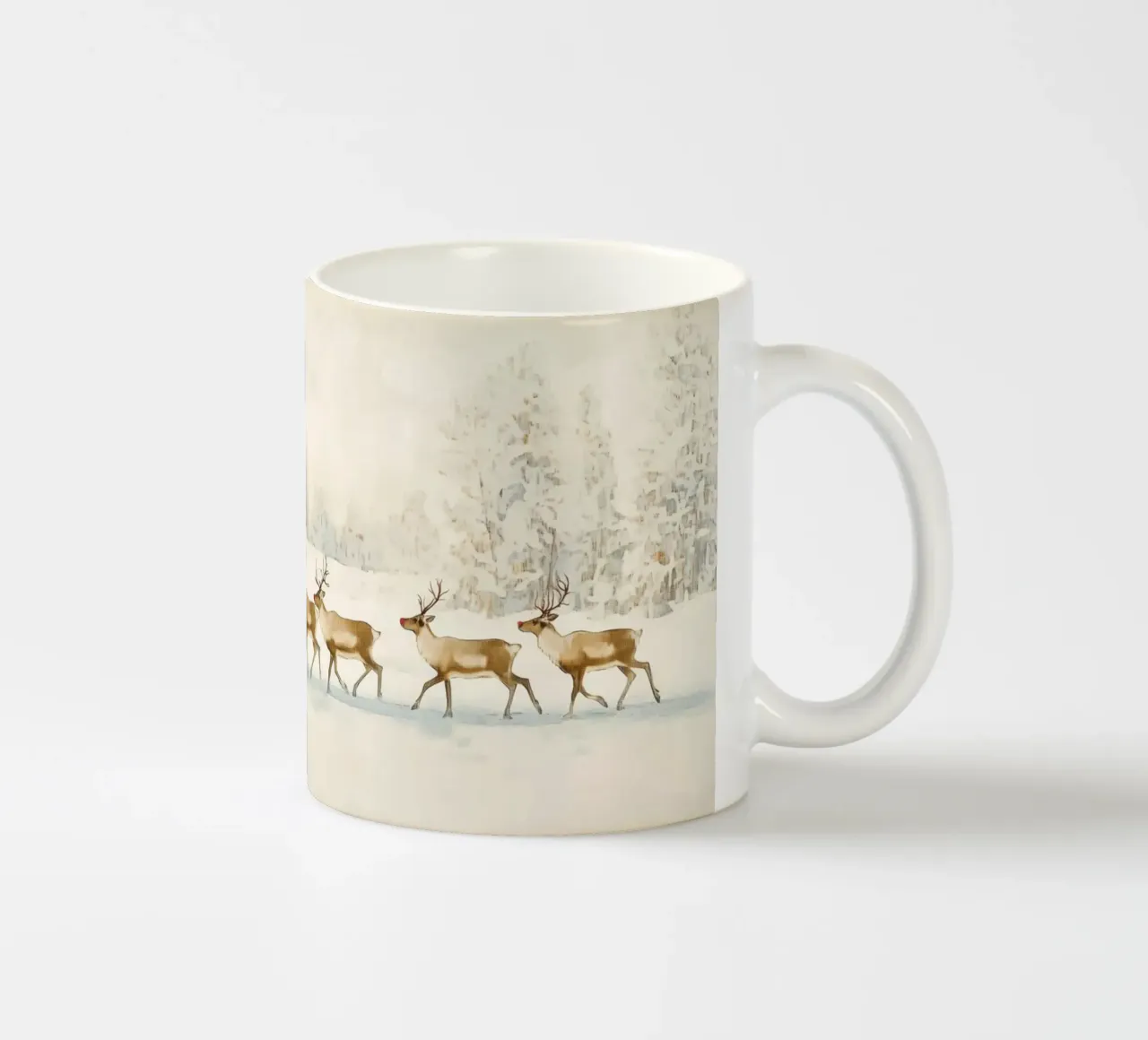Renne in un paesaggio invernale tazza in ceramica da Melloi Art Print