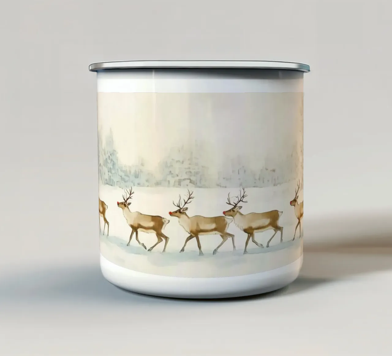Renne in un paesaggio invernale tazza in smalto da Melloi Art Print