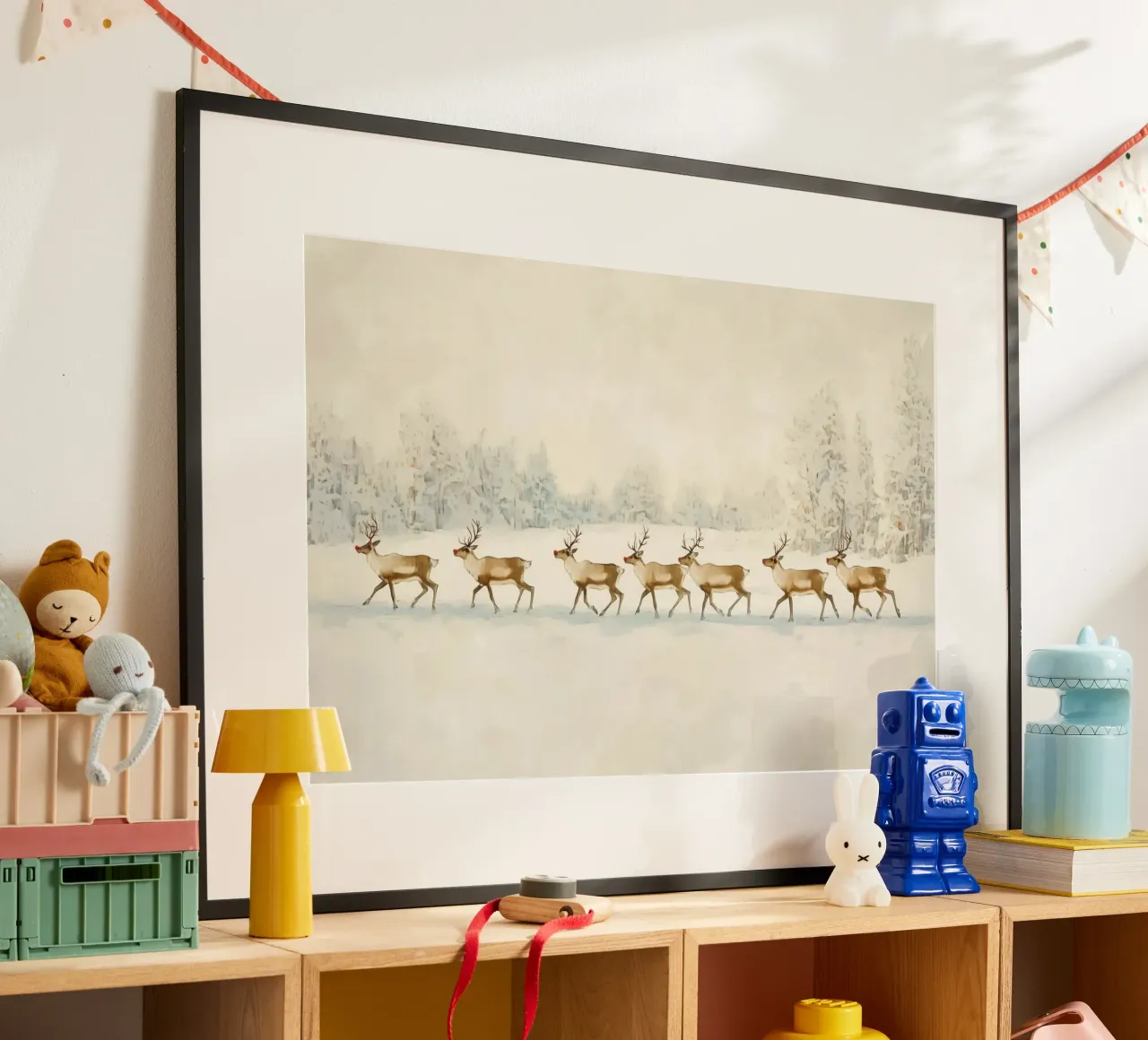 Renne in un paesaggio invernale carta hahnemühle da Melloi Art Print