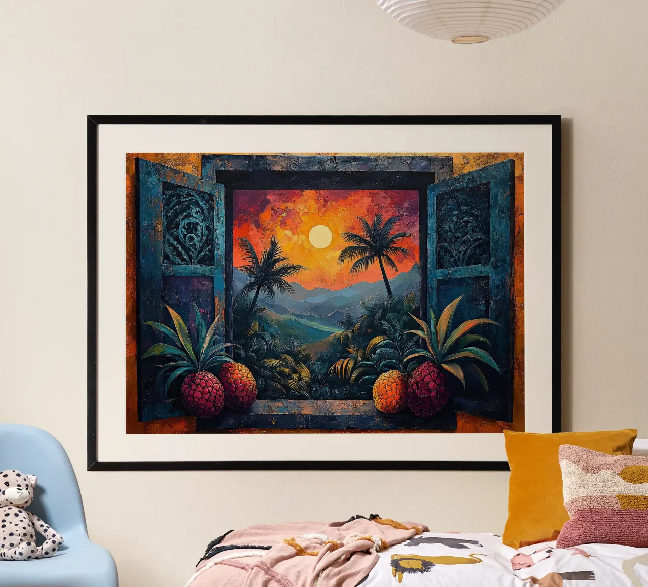 Matisse inspires Fauvism Mediterranean poster with wooden frame by Nikis Art Studio