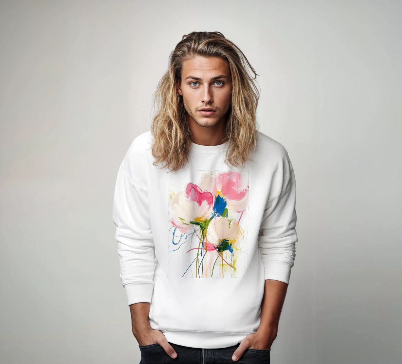 Abstrakte rosa Blumen Sweatshirt von Olga Wildrose
