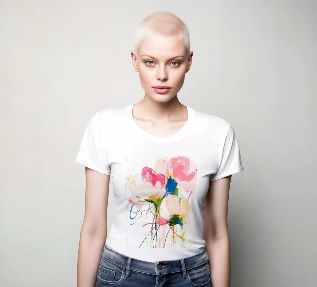Abstrakte rosa Blumen Frauen T-Shirt von Olga Wildrose