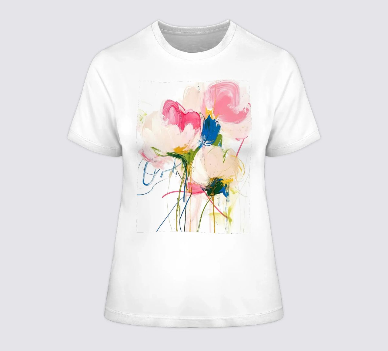 Abstrakte rosa Blumen Frauen T-Shirt von Olga Wildrose