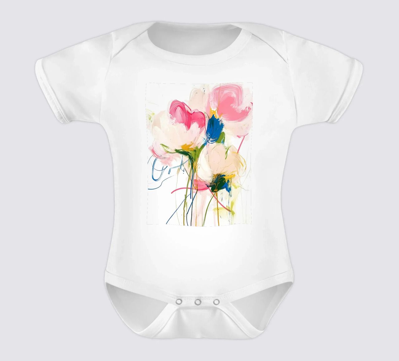 Abstrakte rosa Blumen Kurzarm Babybody von Olga Wildrose