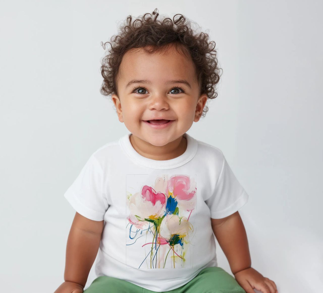 Abstrakte rosa Blumen Baby T-Shirt von Olga Wildrose