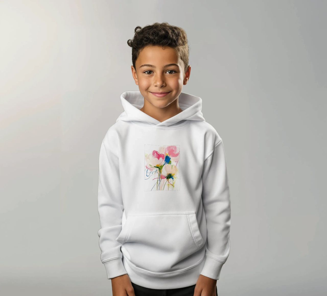 Abstrakte rosa Blumen Kinder Hoodie von Olga Wildrose