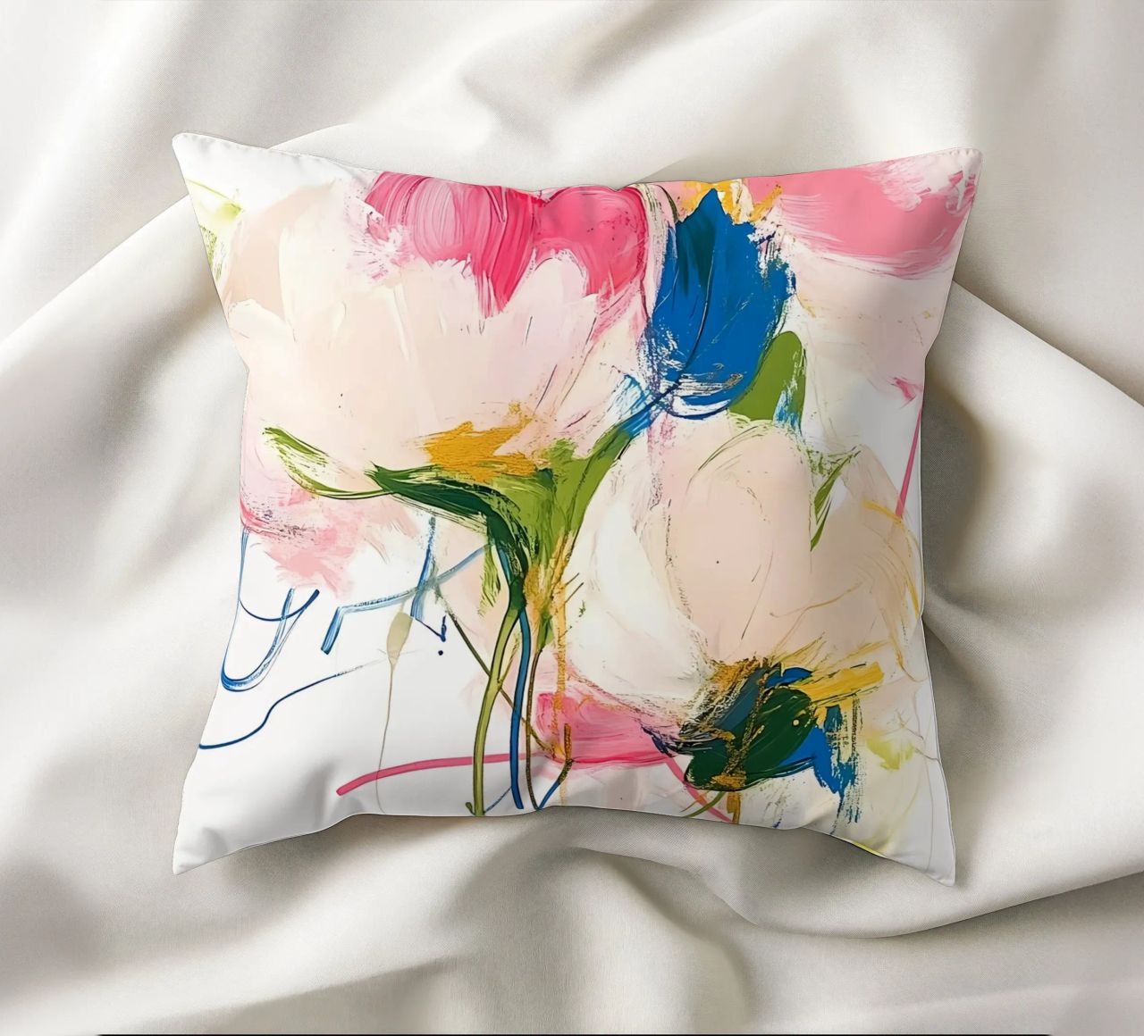 Abstrakte rosa Blumen Kissen von Olga Wildrose