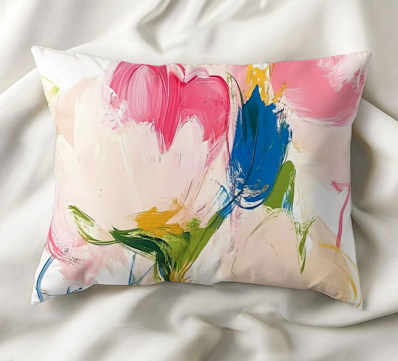 Abstrakte rosa Blumen Kissen von Olga Wildrose