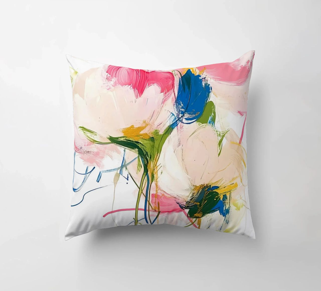 Abstrakte rosa Blumen Kissen von Olga Wildrose