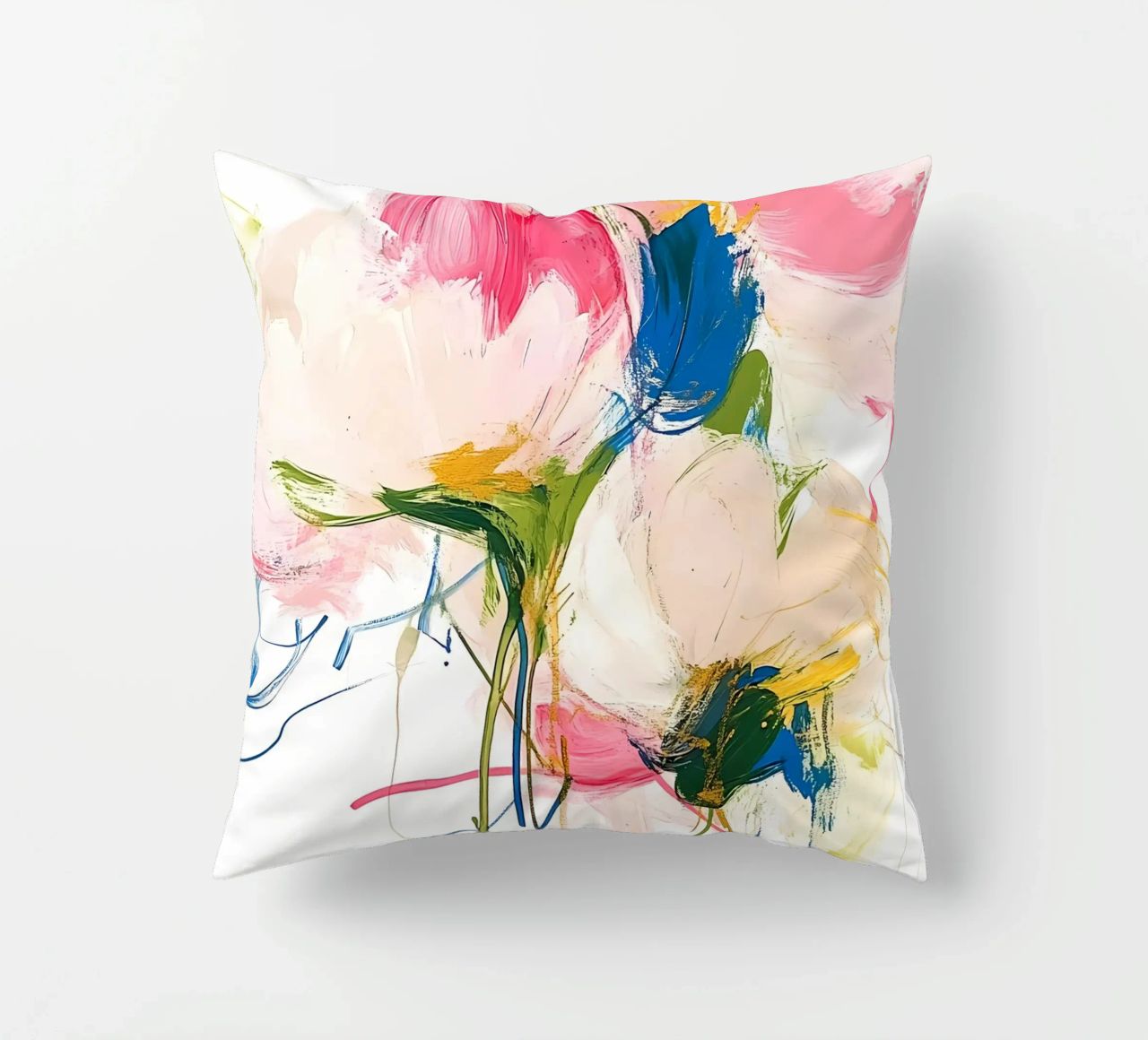 Abstrakte rosa Blumen Kissen von Olga Wildrose