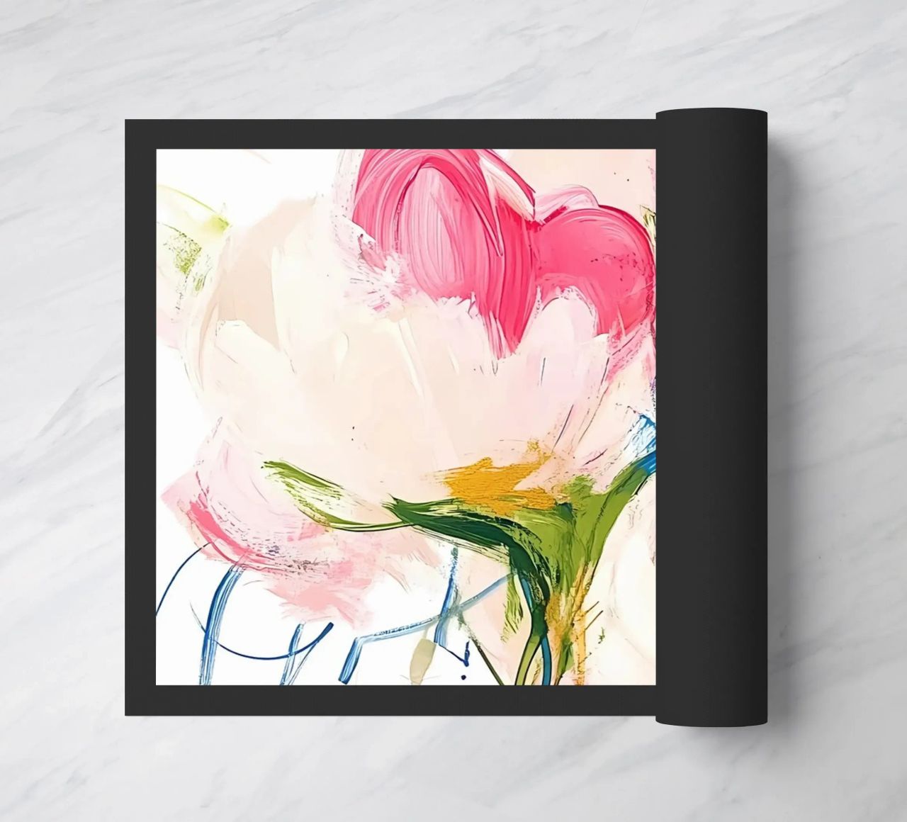 Abstrakte rosa Blumen Fußmatte von Olga Wildrose