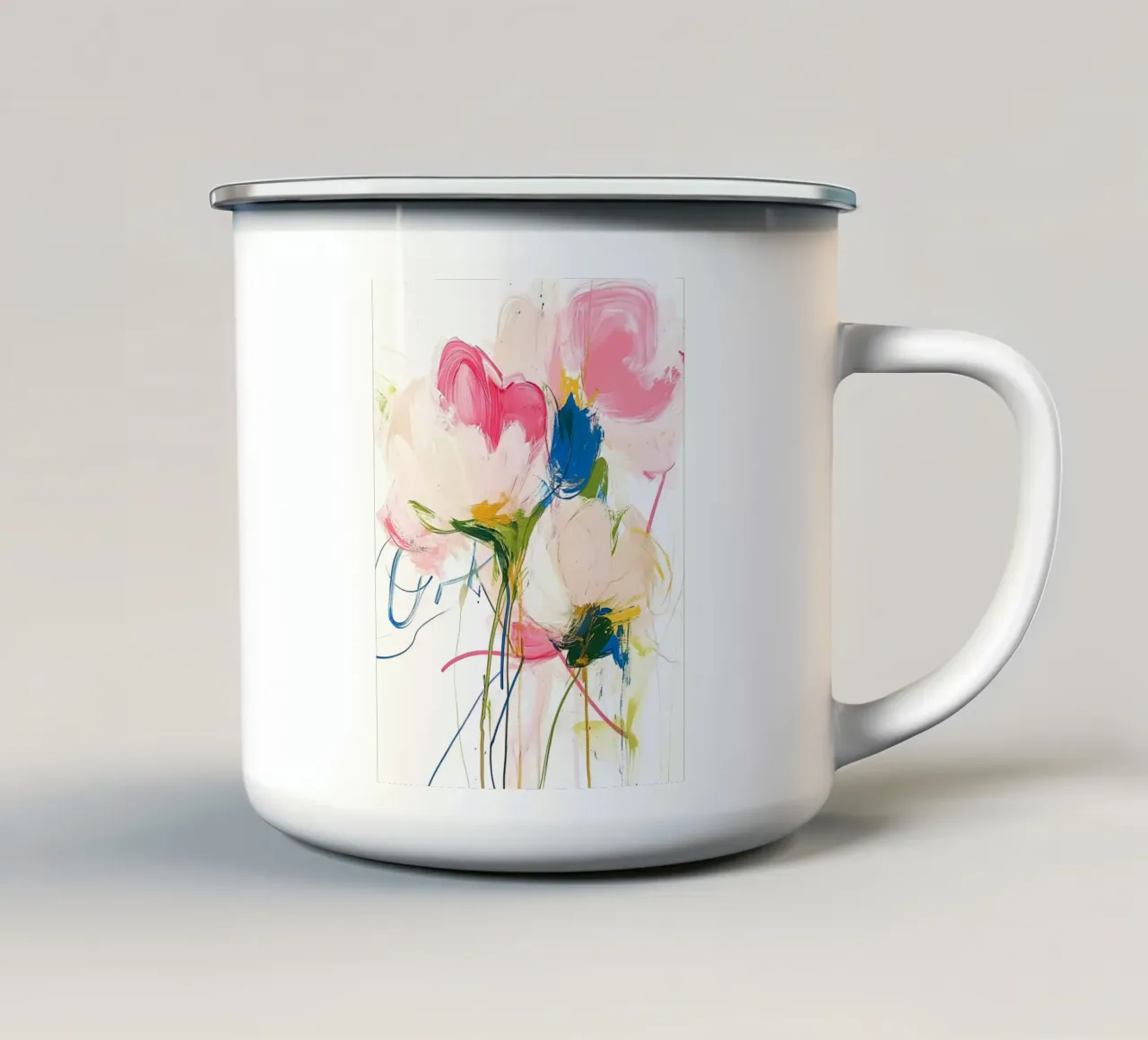 Fiori rosa astratti tazza in smalto da IamHomeStudio