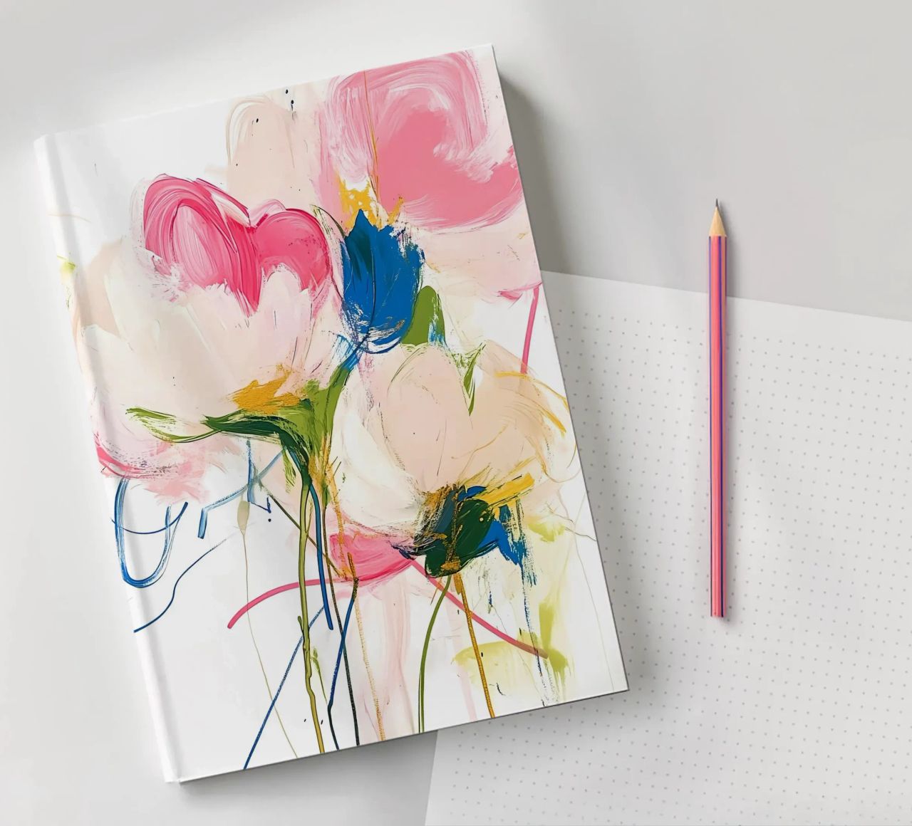 Abstrakte rosa Blumen Notizbuch von Olga Wildrose