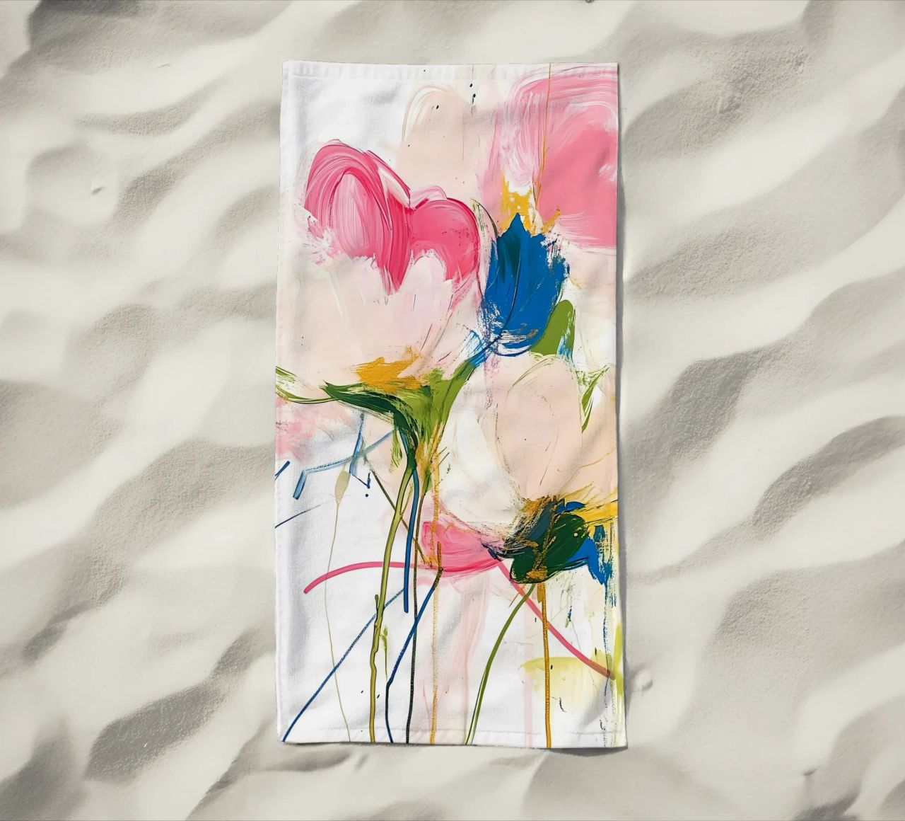 Abstrakte rosa Blumen Strandtuch von Olga Wildrose