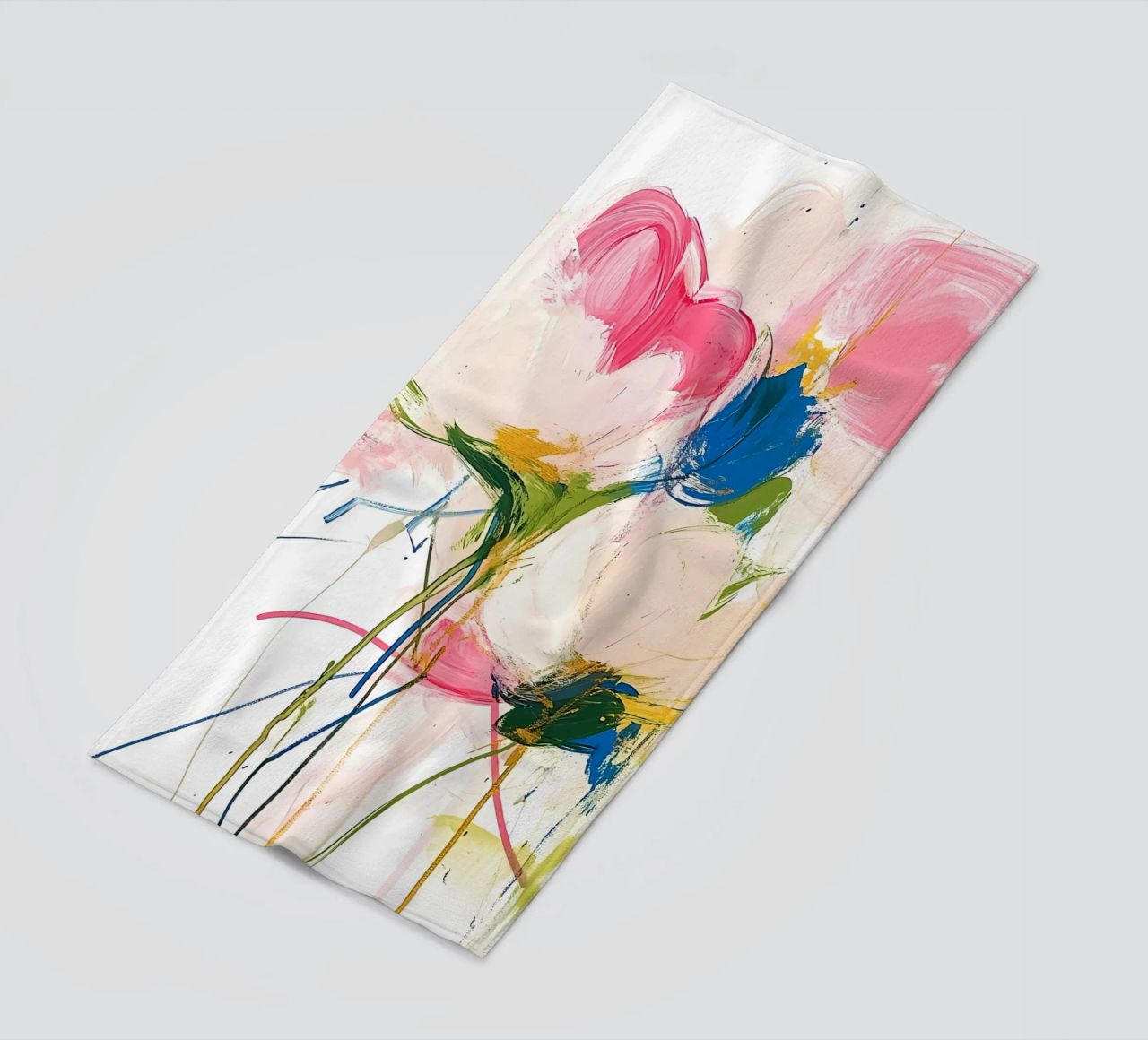 Abstrakte rosa Blumen Strandtuch von Olga Wildrose