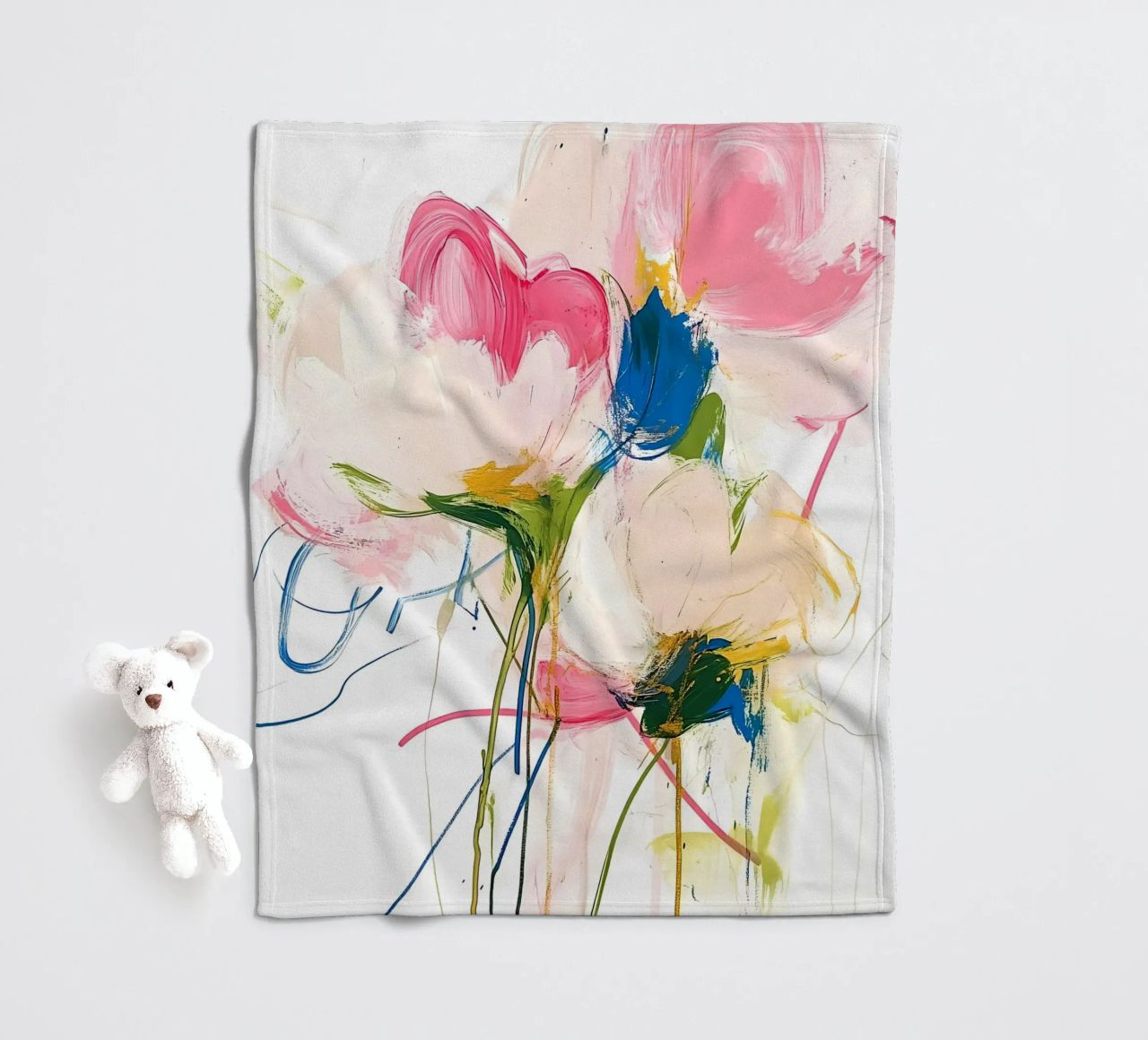 Abstrakte rosa Blumen Fleecedecke von Olga Wildrose