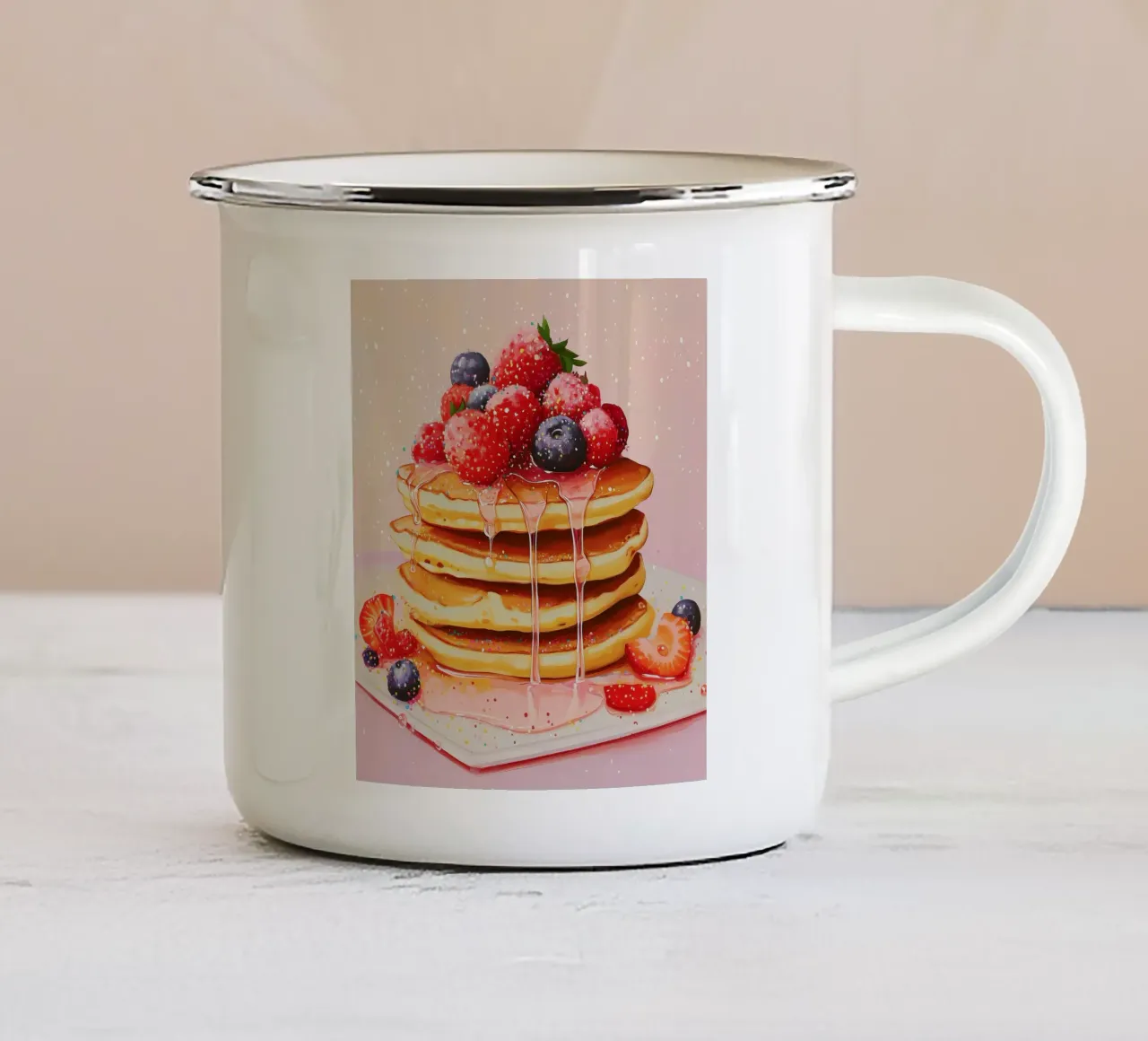 Pancake alla fragola tazza in smalto da Melloi Art Print