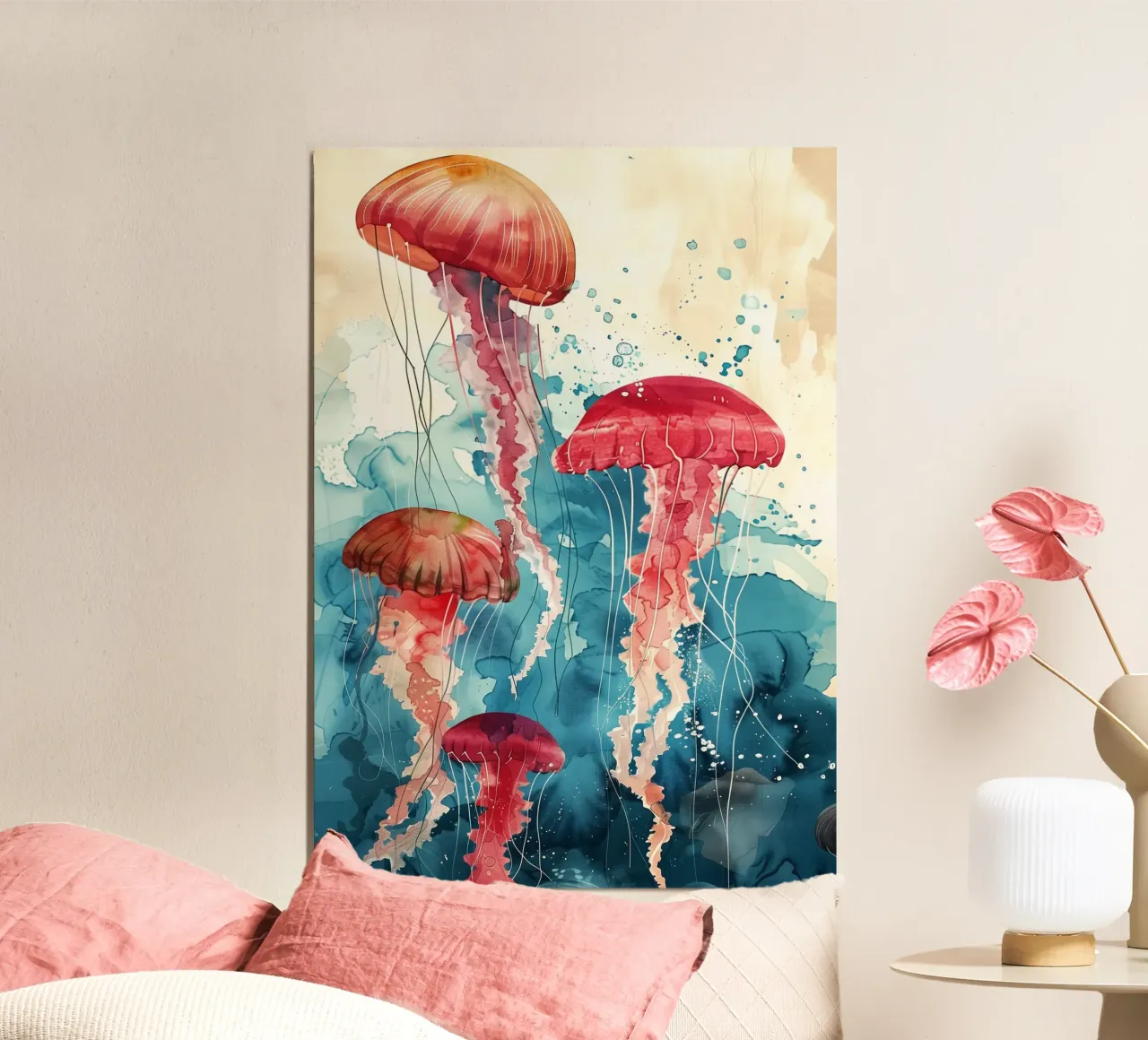 Kwallen zeeleven dierenkunst poster met houten frame van Justyna Jaszke JBJart