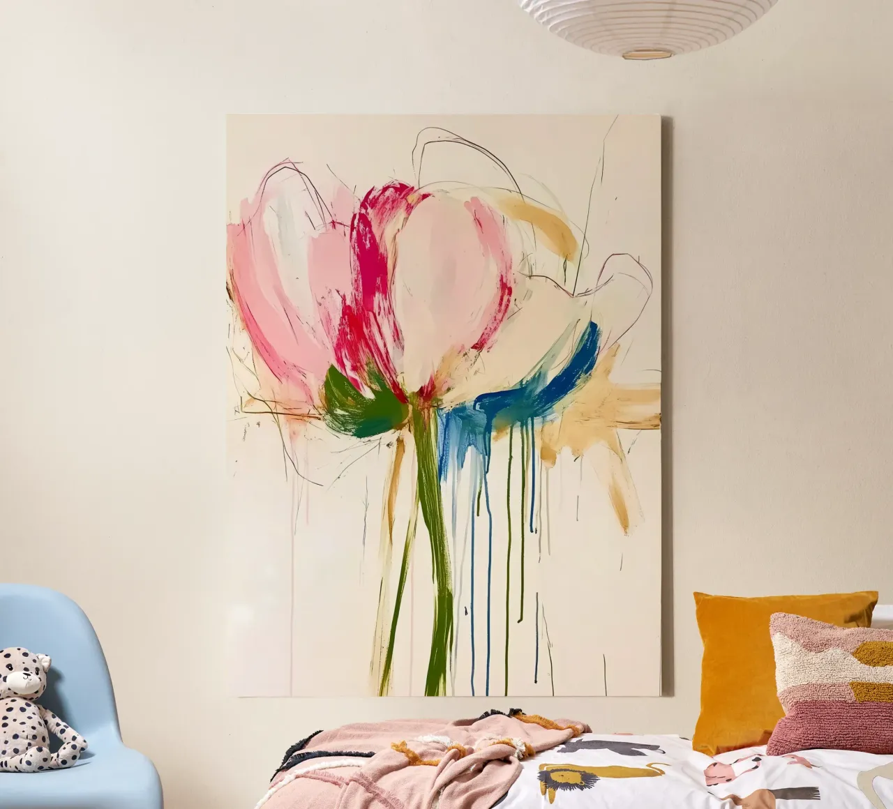 Fiore rosa astratto tela con Cornice a cassetta da IamHomeStudio