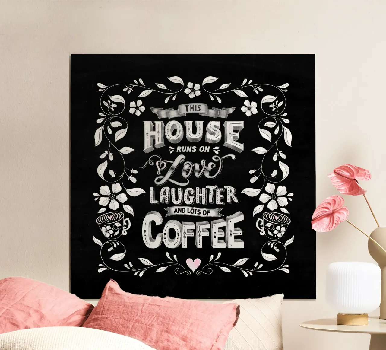 Kreide Lettering: Questa casa funziona con l'amore, le risate e il caffè carta hahnemühle da CalliLetters
